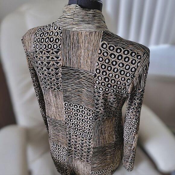 Vtg crêpe abstract print open front long sleeve blouse - Picture 7 of 13